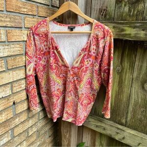 Talbots Paisley Cardigan - Red and Yellow